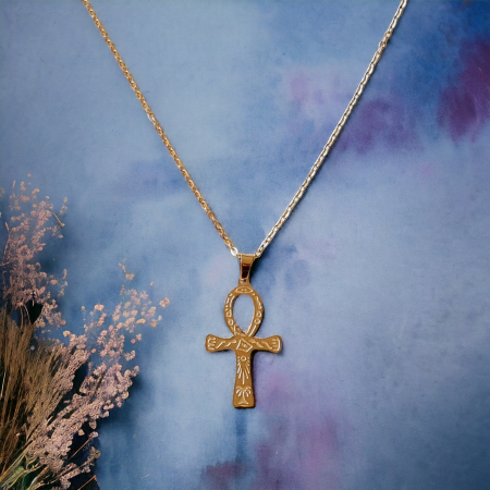 collier croix de ANKH doré acier inoxydable